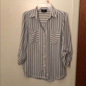 3/4 sleeve button down polyester top